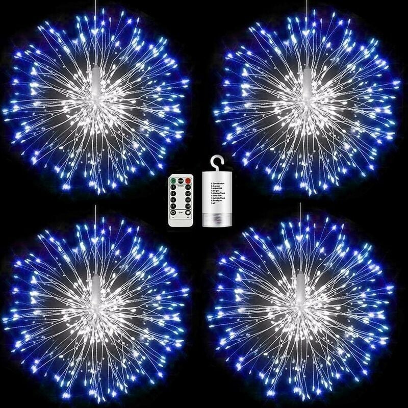 4 Pack Firework Lights, 120 led Starburst Lights, Outdoor Garden Lighting,Christmas String Lights Waterproof 8 Modes Battery Powered with Remote