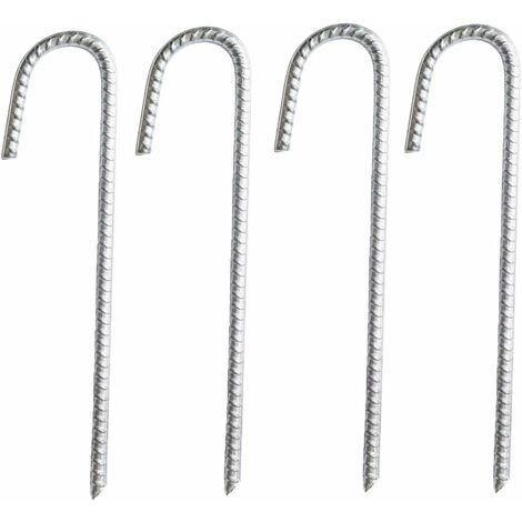 Oypla 8x Super Heavy Duty Galvanised Steel J Hooks Ground Stakes Rebar Tent  Pegs Garden Pins Anchors - 12 Inch