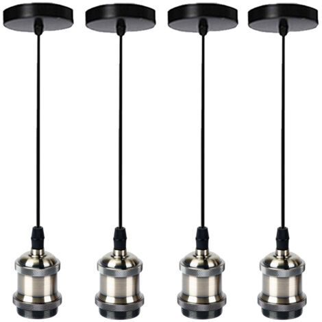 4 Pack Lámparas de Suspensión Rétro E27 60W Lámpara de Techo 1m Cable Ajustable (Bronce)