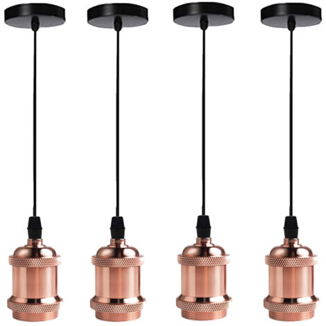 4 pack Lámparas de Suspensión Rétro E27 60W Lámpara de Techo 1m Cable Ajustable (Oro Rosa)