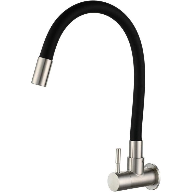 Image of Black wall-mounted kitchen faucet, sink faucet,&hellip;