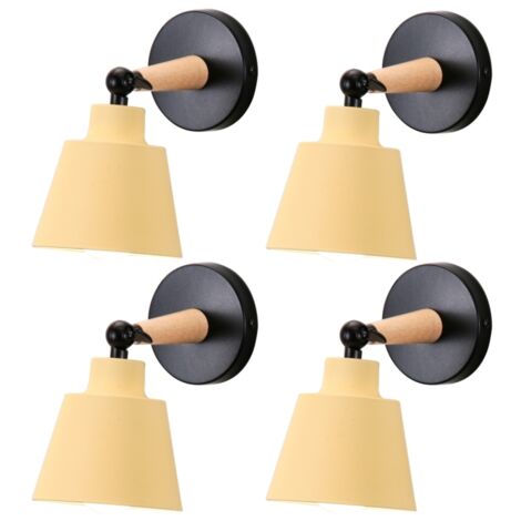 4-pack Modern Wall Light Fixture Wooden Metal Wall Lamp Adjustable Interior Wall Sconce Light Yellow Ø12cm