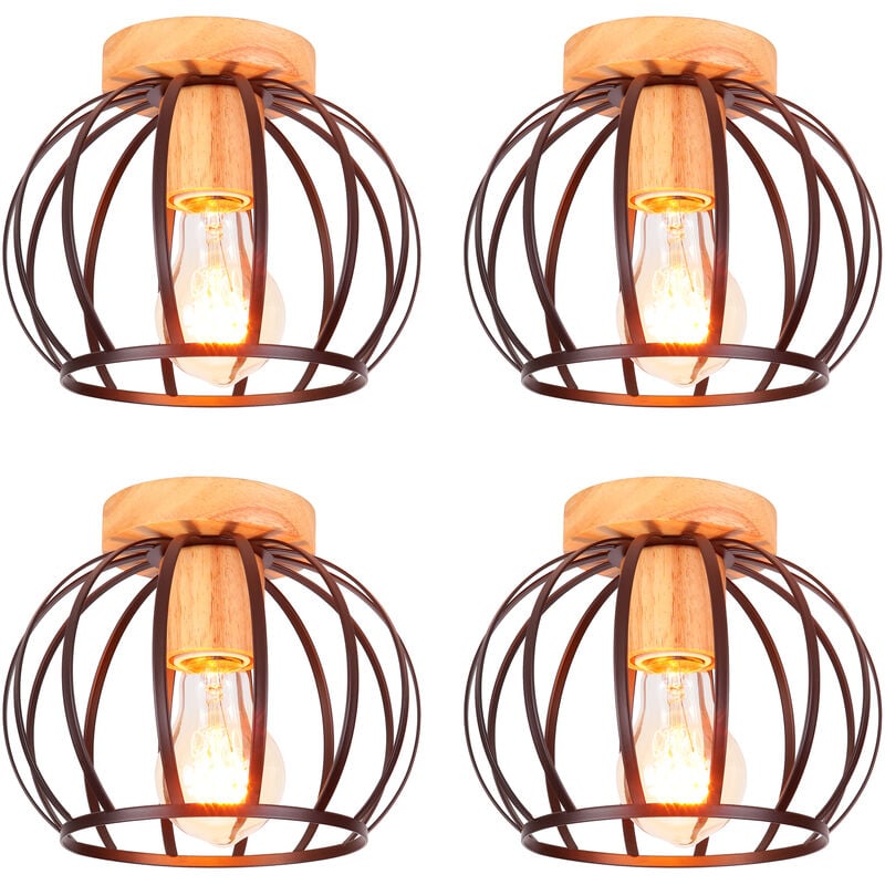 4 Pack Plafonnier Vintage Rétro en Bois Lampe de Plafond E27 Luminaire pour Couloir Escalier Salon Noir