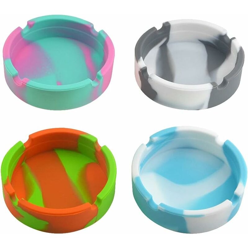 Soleil - 4 Pack Premium Silicone Heat Resistant Round Ashtrays for Indoor and Outdoor Use (Clear Color)