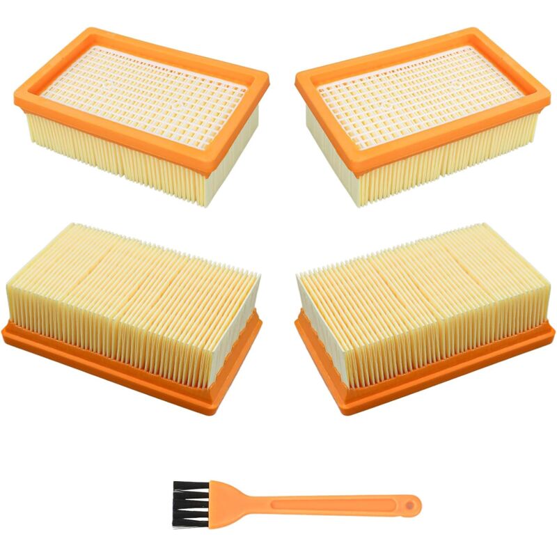 4 Pack Remplacement Plat Plissés Filtre Karcher: Rechange compatible pour Aspirateur Kärcher WD4/WD5/WD6/MV4/MV5/MV6/WD4P/WD5P/WD6P Aspirateur
