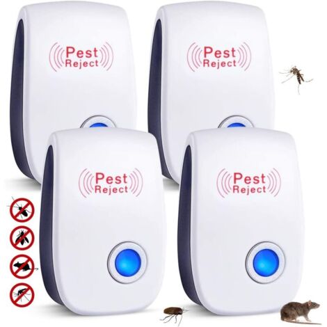 4 Pack Répulsif Ultrasonique Antiparasitaire Insectifuge Intérieur Electronic Ultrasonic Pest Repeller pour Rongeurs Insectes Répulsif Ultrason Souris, Rats, Moustiques, Cafards, Araignées