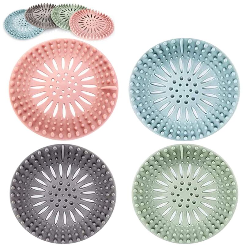 Tinor - 4 Pack Silicone Sink Strainer Hair Filter Hair Catcher In 4 Colors Suit For Bathroom Bathtub Kitchen Npterbl