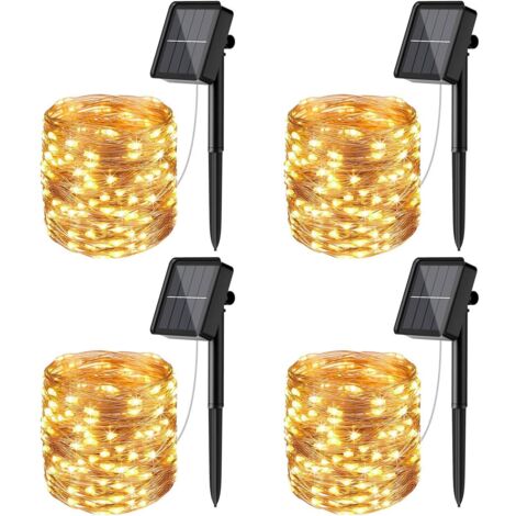 [4 Pack] Solar String Lights Outdoor, 12m 120 LED Solar String Lights Outdoor Waterproof 8 Modes Decoration Light for Garden Patio Yard Home Christmas Wedding Party Warm White