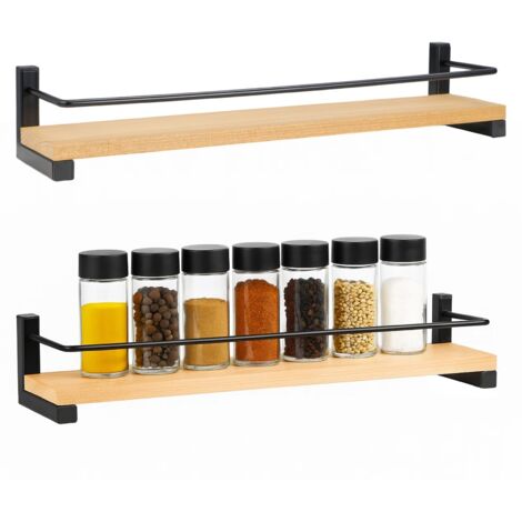 4 Pack Spice Rack 40  9  7cm Wood Wall Mount Hanging Space Saving Spice Racks Kitchen Organization for Spice Jars and Seasoning Bottles (4 Pack)