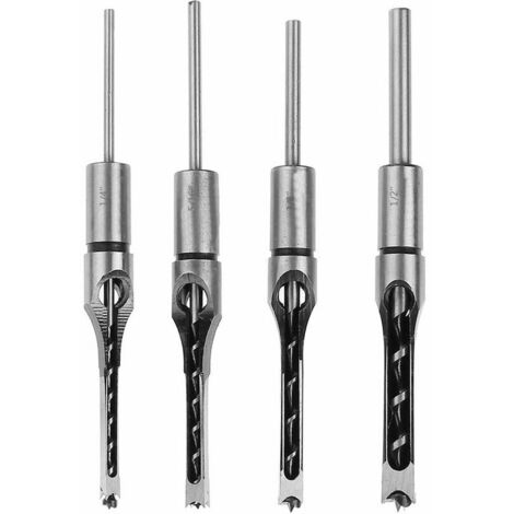 4-Pack Square Hole Drill Bit Sets, Square Hole Woodworking Drill Bits Square Hole Drill Bit Mortise Chisel