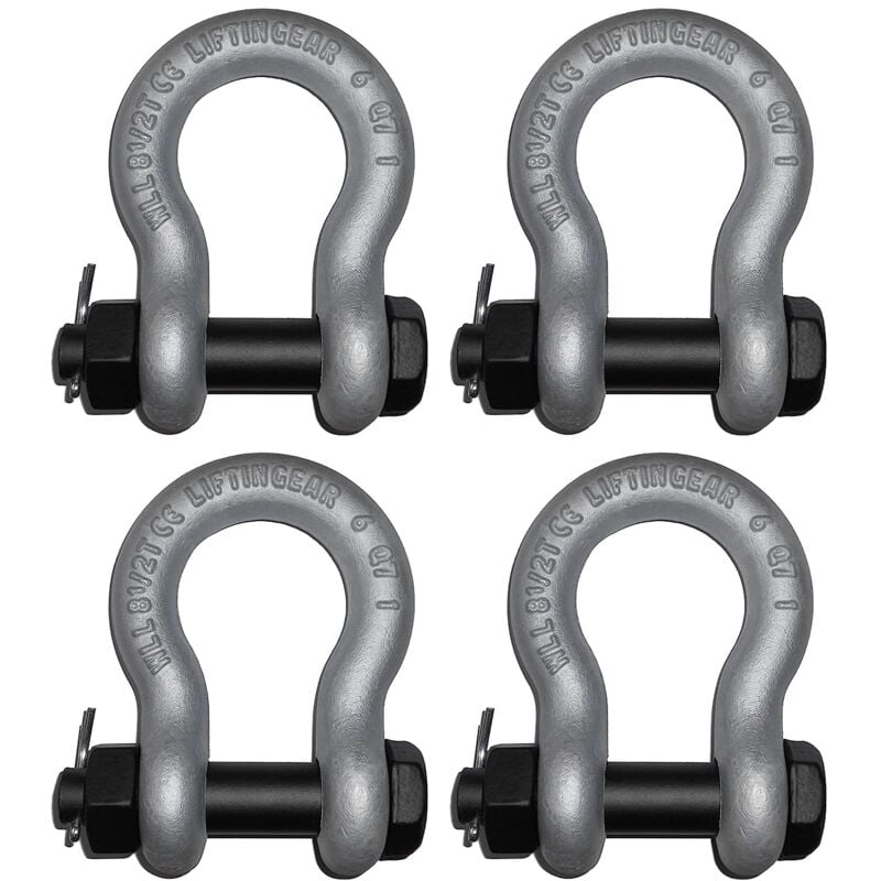 Liftingear - 4 Pack) Tested 1.5 Ton Safety Pin Nut & Bolt Lifting Towing Alloy Bow Shackle 4x4 Offroad Recovery ce