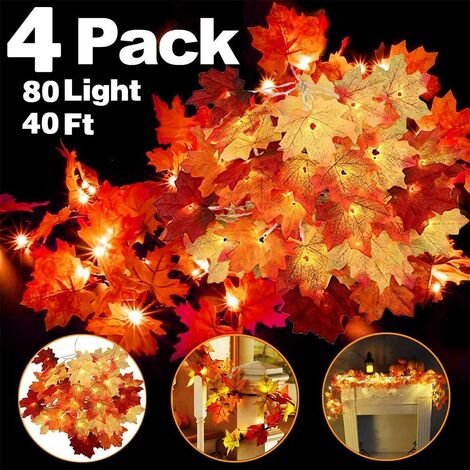 Thanksgiving Harvest Maple Leaves Lighted Fall Garland 10 LED String Lights 1.6M