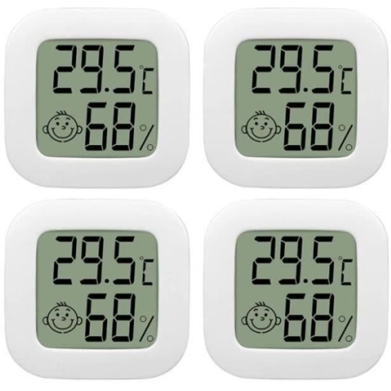 4 Pack Thermometre Interieur Mini LCD Thermomètre Hygrometre Haute Précision Température Hygromètre Moniteur avec Air icône