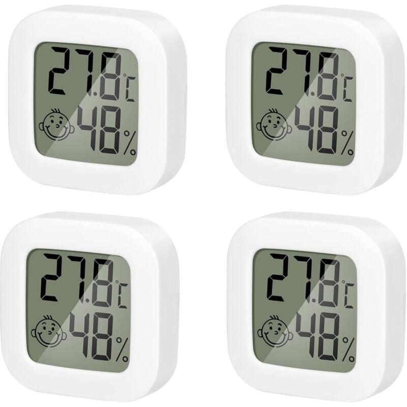 4 Pack Thermometre Interieur Mini Thermomètre Hygrometre Haute Précision Température Hygromètre Moniteur avec Air icône Confortable pour Cuisine