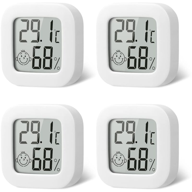 4 Pack Thermometre Interieur Mini Thermomètre Hygrometre Haute Précision Température Hygromètre Moniteur avec Air icône Confortable pour Cuisine