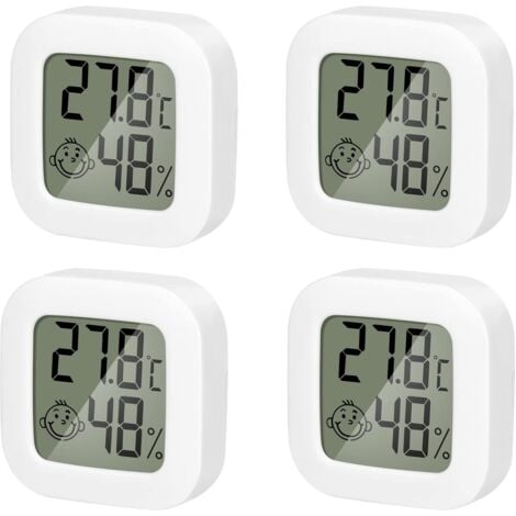 4 Pack Thermometre Interieur Mini Thermomètre Hygrometre Haute Précision Température Hygromètre Moniteur avec Air icône Confortable pour Cuisine Chambre de Bébé Serre Entrepôt Bureau