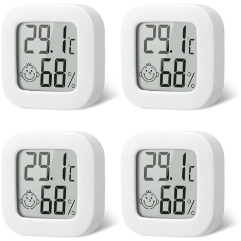 HOUHENCE 4 Pack Thermometre Interieur Mini Thermomètre Hygrometre Haute Précision Température Hygromètre Moniteur avec Air icône Confortable pour Cuisine Chambre de Bébé Serre Entrepôt Bureau