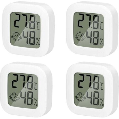 JALLERIA 4 Pack Thermometre Interieur Mini Thermomètre Hygrometre Haute Précision Température Hygromètre Moniteur avec Air icône Confortable pour Cuisine Chambre de Bébé Serre Entrepôt Bureau
