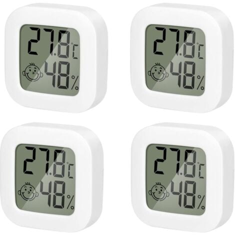 JALLERIA 4 Pack Thermometre Interieur Mini Thermomètre Hygrometre Haute Précision Température Hygromètre Moniteur avec Air icône Confortable pour Cuisine Chambre de Bébé Serre Entrepôt Bureau