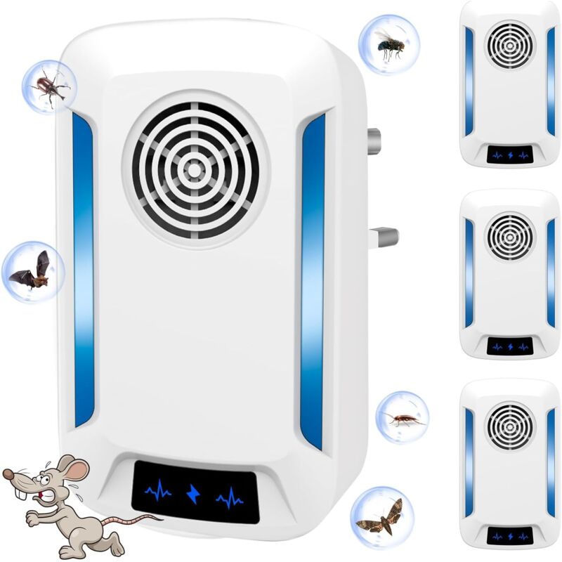 4 Pack Ultrasonic Pest Repeller, Powerful Mice Repellent, Insect Repellent Plug In, Effective Pest Control for Rat, Spider, Cockroach, Rodent Etc,