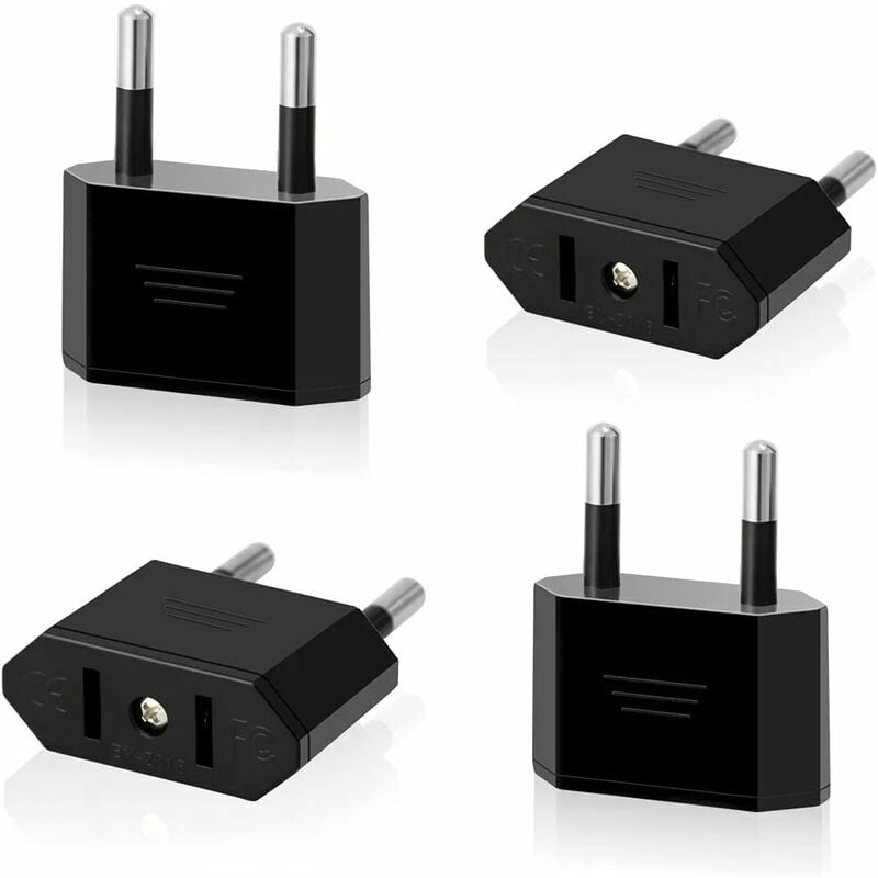 4 Pack us to eu Travel Plug usa to 2 Pin Euro/Germany Plug America/Canada/Mexico Plug Converter Adapter for Devices with us Power Supply (Black)