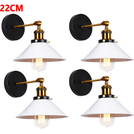4 Pack Wall Light Industrial Ceiling Light Edison Style Metal Ceiling Lamp Retro with 180 Degree Rotation Ø22cm for Living Room Bedroom Loft White