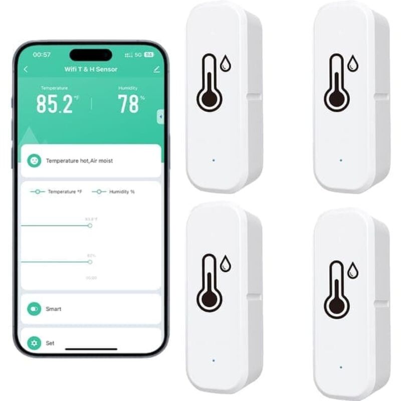 4-Pack Wireless Thermometers and Hygrometers – Wi-Fi Temperature and Humidity Sensors with App Notifications and Remote Monitoring