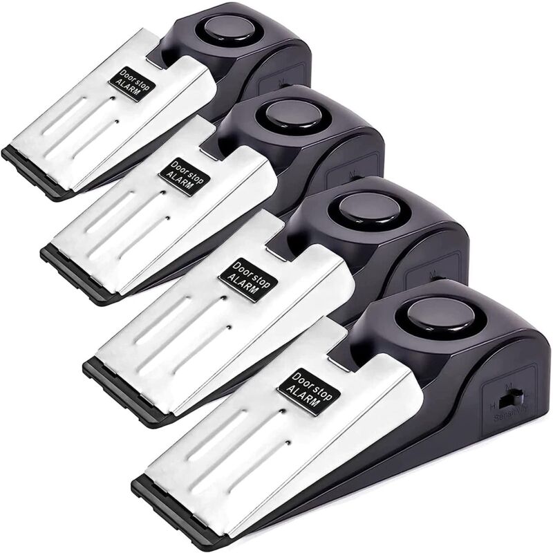 4 packs d'alarmes d'arrêt de porte 120dB Alarme d'entrée portative à cale antivol Outils de sécurité pour la sécurité de la maison Appartement Maison