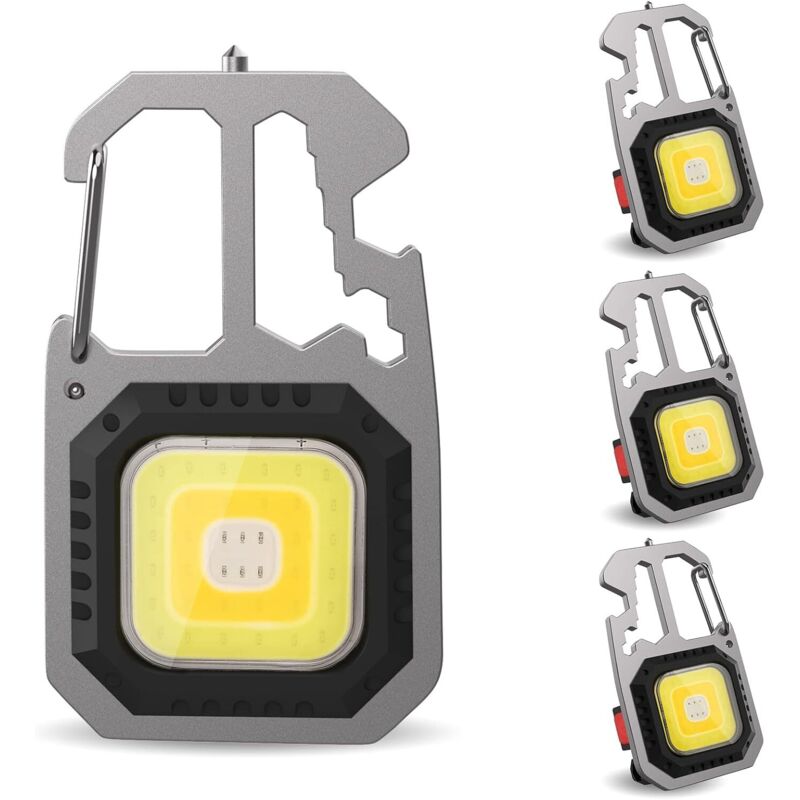 4 Packs Mini Lampe de Travail Portable Porte-clés Lampe de Poche 7 Modes 800 Lumen Lampes d'inspection Rechargeable, avec Ouvre-Bouteille, Base