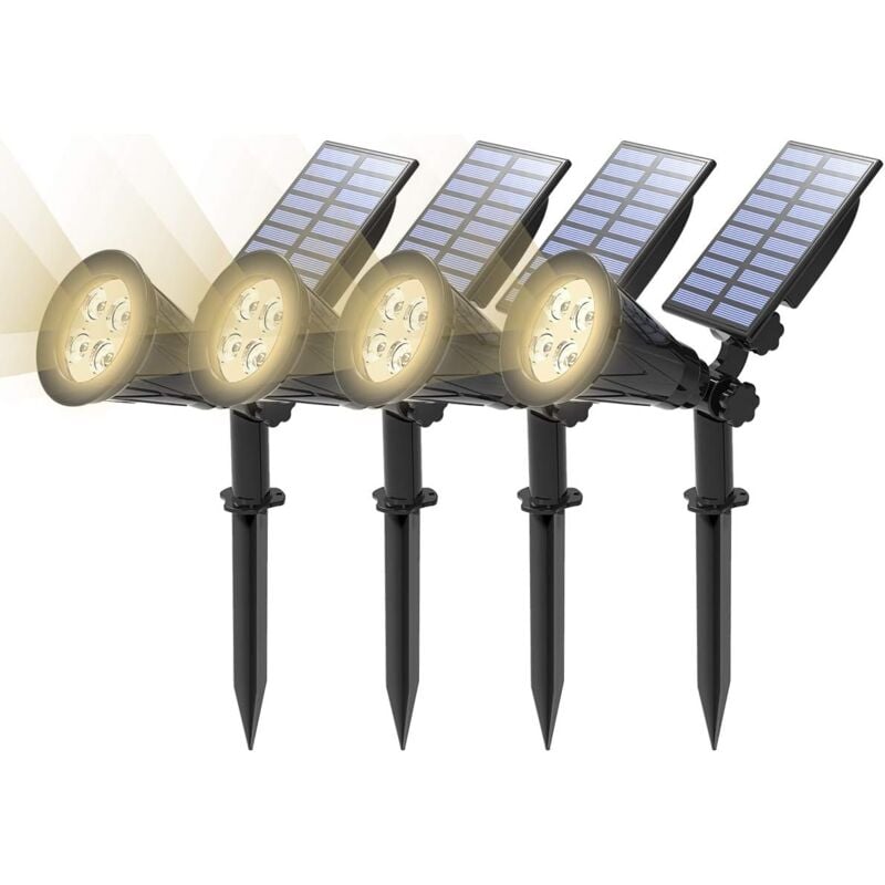 4 Pack】Spot Solaire Extérieur t-sun Éclairage Solaire Extérieur Étanche Lampe Solaire Jardin led Solaire Projecteur Éclairage Solaire Jardin