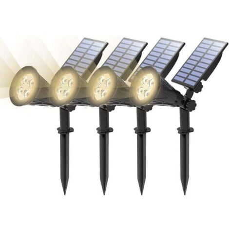 【4 Pack】Spot Solaire Extérieur T-SUN Éclairage Solaire Extérieur Étanche Lampe Solaire Jardin LED Solaire Projecteur Éclairage Solaire Jardin Décoration pour Paysage Cour Chemin Allé (4000K)