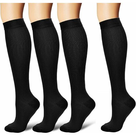 4 Paires Chaussettes de Contention pour Hommes et Femmes Circulation Compression médical 15-20 mmHg Professionnelle Soutien Lors des Vols ou Voyages Unisex Anti-thrombose Anti Varices Noir S