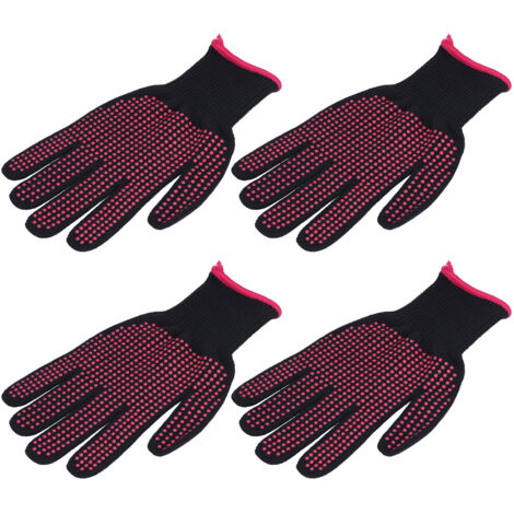 4 Paires de Gants Résistants à la Chaleur Antidérapants avec Picots en Silicone, Couleur Rose Vif