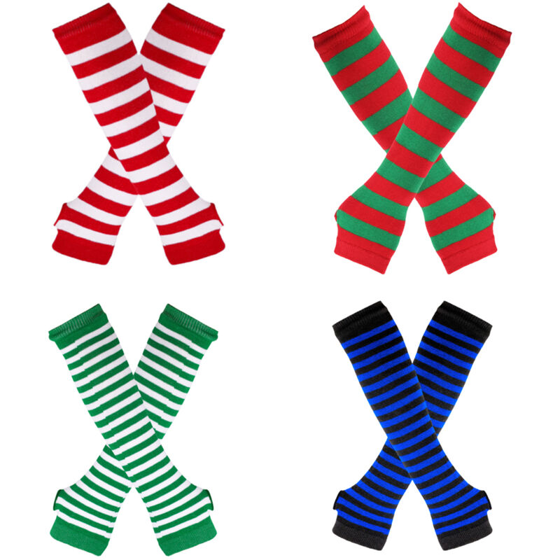 4 Paires de Manchettes de Noël en Laine Gants Longs sans Doigts avec Trou pour Pouce Gants Élastiques de Protection Solaire pour Sports Extérieurs