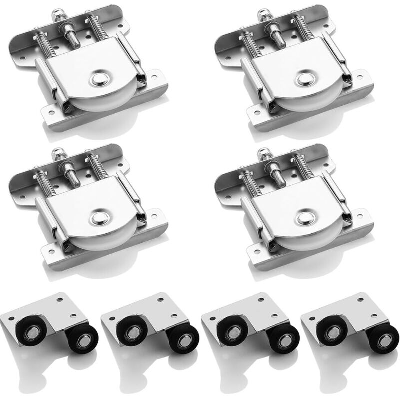 4 paires de Porte Coulissantes pour Porte de Garde-robe, Roulette Placard, Roues Rouleaux en Alliage de Fer en Nylon pour Armoire, Vitrines,
