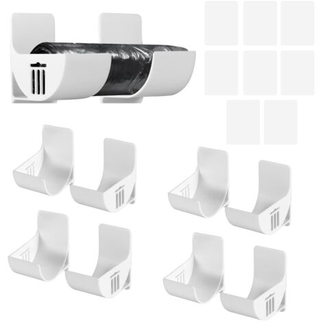 4 Paires Support Sac Poubelle Film Alimentaire Support Rangement Porte Adhésif étagère Murale Boîte Plastique Support Mural pour Sac Poubelle Distributeur pour Armoire Cuisine Bain (Blanc)