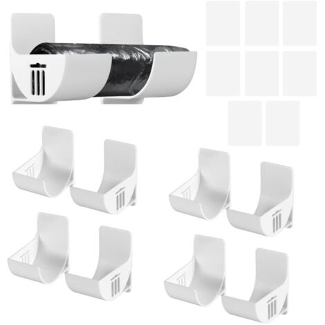 4 Paires Support Sac Poubelle Film Alimentaire Support Rangement Porte Adhésif étagère Murale Boîte Plastique Support Mural pour Sac Poubelle Distributeur pour Armoire Cuisine Bain (Blanc)