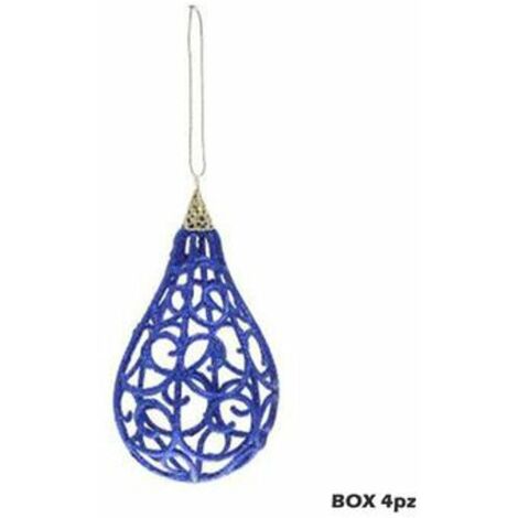 4 palle a goccia glitterate per albero di natale - colore blu - decorazioni addobbi natalizi