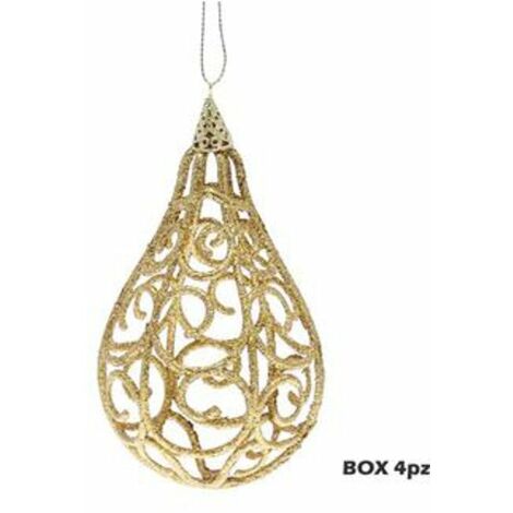 4 palle a goccia glitterate per albero di natale - colore oro - decorazioni addobbi natalizi