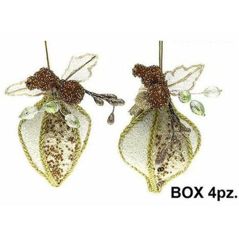 4 palle diamantate per albero natale 15 cm - colore oro/crema - addobbo natalizio decorazione