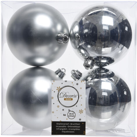 4 PALLINE DI NATALE 10CM ARGENTO OPACO/LUCIDO ADDOBBI DECORO ALBERO