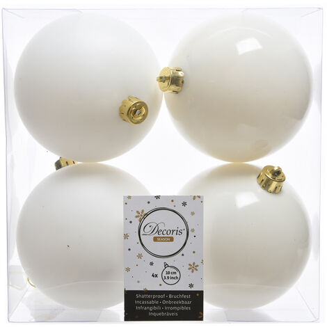 DECORIS 4 PALLINE DI NATALE 10CM BIANCO LANA OPACO/LUCIDO ADDOBBI DECORO ALBERO