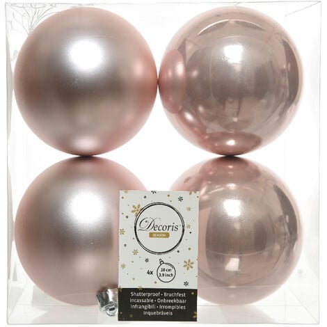 4 Palline Di Natale 10cm Rosa Cipria Opacolucido Addobbi Decoro Albero