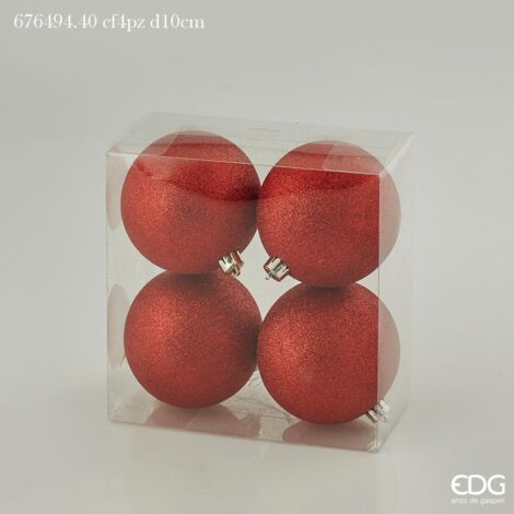 4 PALLINE POLY 10CM GLITT ROSSO NATALE ADDOBBI ALBERO