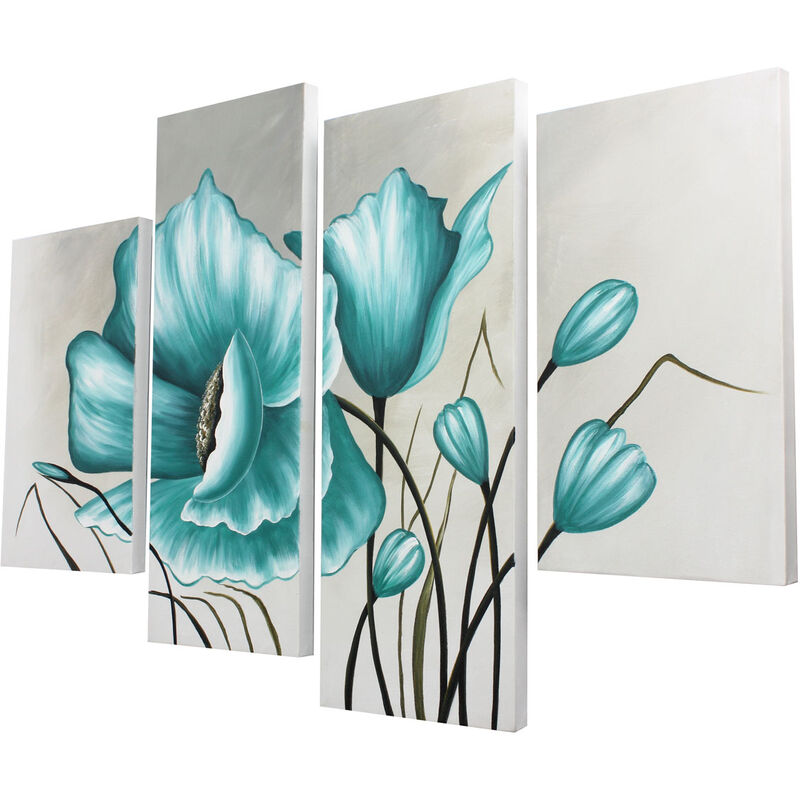 

4 Panel HD Impreso Abstracto Moderno Azul Floral Flor Lienzo Panel Arte de la pared Imagen Decoración colgante