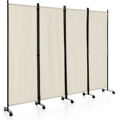 4 Panel Room Divider Folding Privacy Dividers Room Partition on Wheels-White