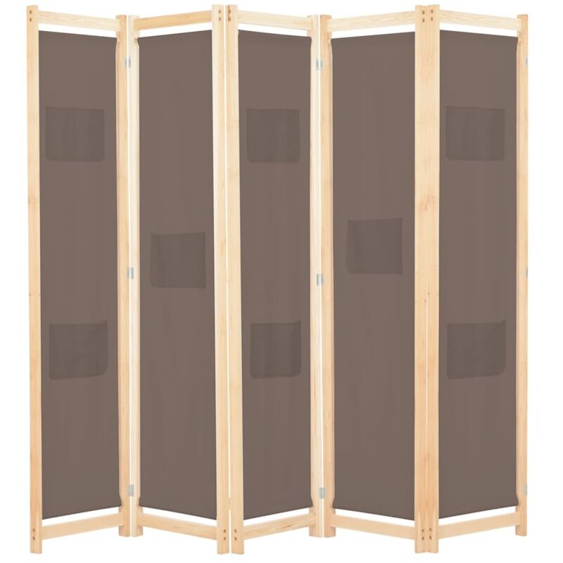 5-panel Room Divider Brown 200x170x4 Cm Fabric Vidaxl