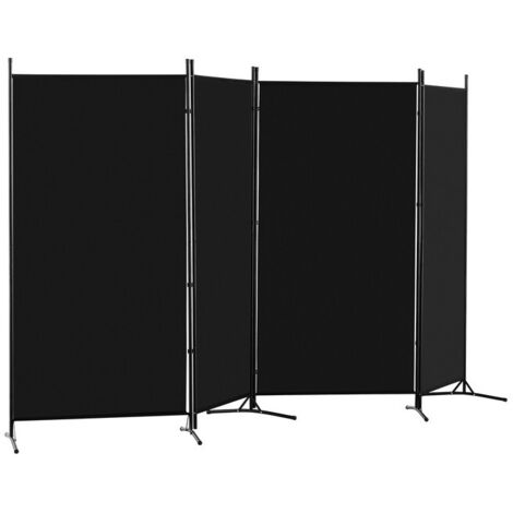 4 Panels Folding Room Divider, Free-standing Wall Privacy Protector Screen, Portable Metal Frame Partition Panel Screen for Living Bedroom Office Black