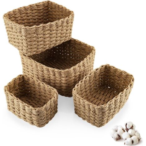 4 Panier Rangement, Empilable, Fil Papier, Grand Moyen Petit Mini, Salle De Bain Cuisine Salon Chambre