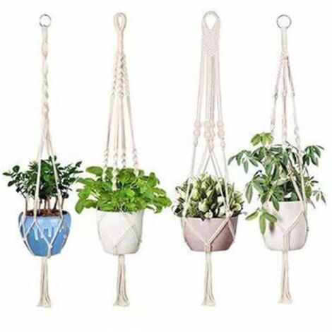 4. Panier suspendu en macramé Panier suspendu en corde de coton Pot de fleur Porte-plante en macramé robuste Panier suspendu 4 pieds 41 pouces Cintre tissé à la main pour balcon décoration de jardin -